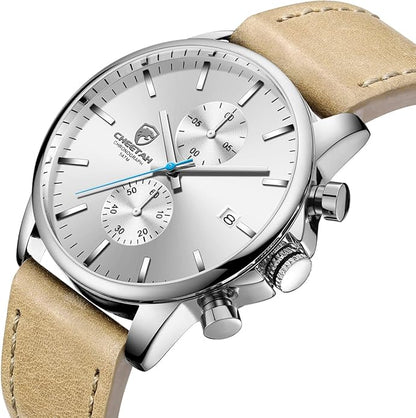 GOLDEN HOUR Mens Watch Fashion Sleek Minimalist Quartz Analog Mesh Stainless Steel Waterproof Chronograph Watches for Men with Auto Date