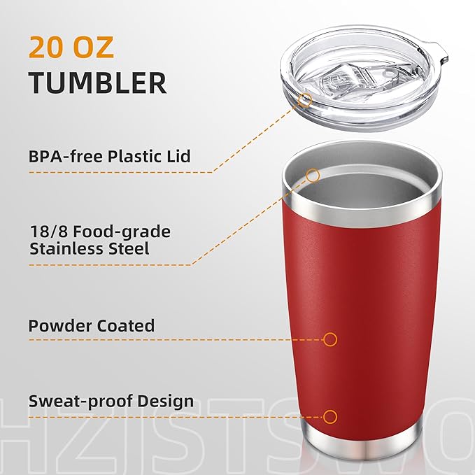 20 oz Tumbler Bulk with Lid Stainless Steel Insulated Tumblers Double Wall Vacuum Coffee Mug Powder Coated Tumbler Cups for Cold and Hot Drinks, Wine Red, 12 pack