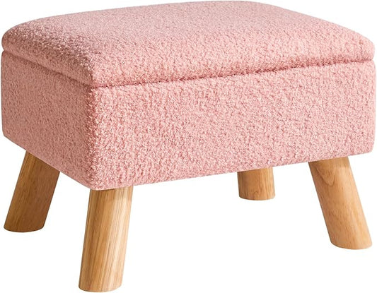 YMYNY Storage Ottoman, Footstool, Small Foot Stool with Sturdy Wood Legs Stool, Foot Rest with Padded Seat, for Living Room Bedroom Couch Enterway 15.75''D×11.81" W×11.02" H Pink UHBD042P