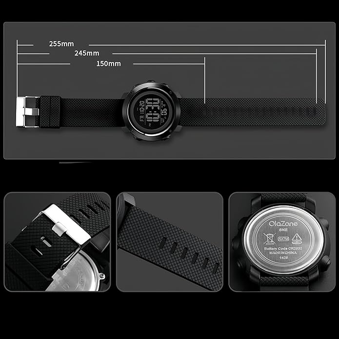 Digital Watch Sports Waterproof Military Back Light Small Watch for Men Black 1426