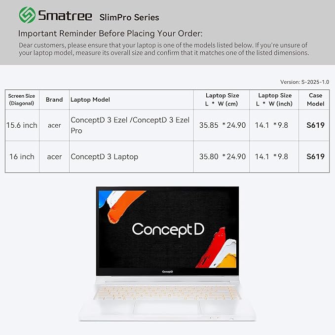 Smatree SlimPro Laptop Sleeve Case for 15.6 inch Acer ConceptD 3 Ezel/Ezel Pro, for 16 inch Acer ConceptD 3 Laptop, Case with Accessory Pocket, Patented Super-Corner Design, Light Grey (S619LG)