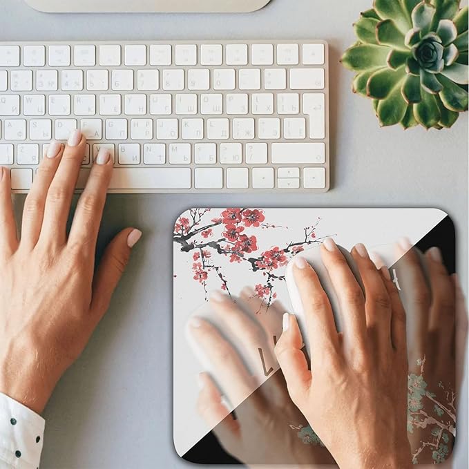 Cherry Blossoms Patterns Desk Mat, Large Gaming Mouse Pad Non-Slip Rubber Base with Stitched Edges, Waterproof Protection for PC Laptop Home Office Desk Decor (12.5x10.5in)