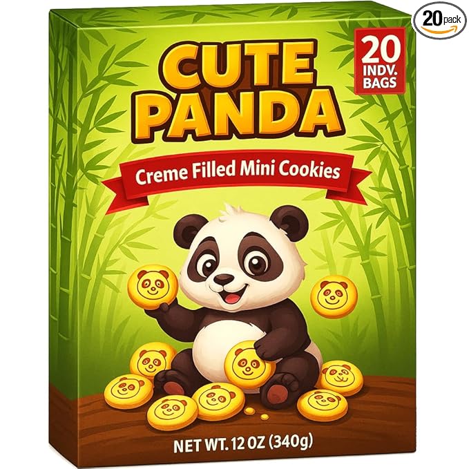 Cute Panda Creme Filled Mini Cookies 20 Individual Bags | Bite Size Novelty Snack Treat Packs - School Holiday Gift Party Favor