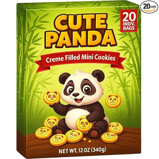 Cute Panda Creme Filled Mini Cookies 20 Individual Bags | Bite Size Novelty Snack Treat Packs - School Holiday Gift Party Favor