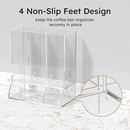 AITEE Clear Acrylic Coffee Pod Holder Dispenser for K Cups, 30-Capacity 3-Compartment Visible Rack, Space-Saving Countertop Organizer for Kitchen, Office, Pantry, 8.9" L x 4.6" W x 10.2" H