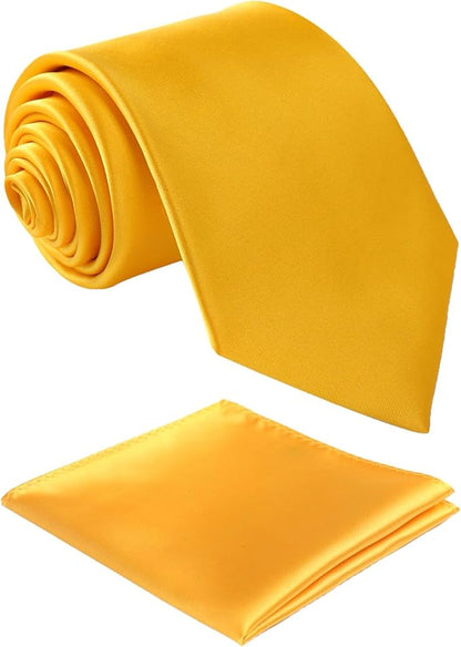 Mens Solid Satin Mens Tie With Hanky,Handmade Neckties For Men
