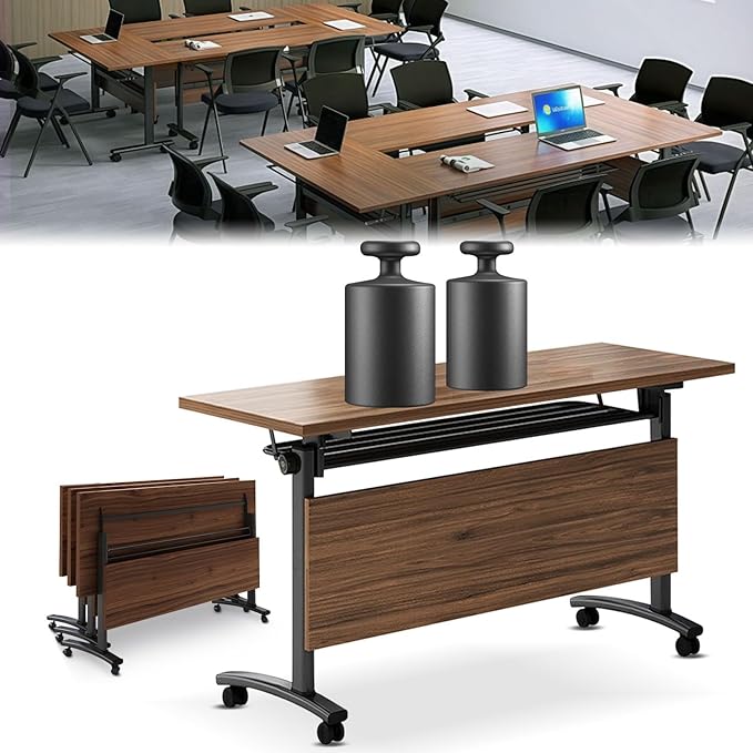 Modular Conference Table,Mobile conference Room Tables with Wheels,47.2in Folding Training Room Tables with Flip-Top Design,Rectanglar Office Meeting Table Portable Seminar Table for Office Conference