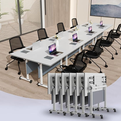 Conference Table, Foldable Conference Room Tables with Silent Wheels, Folding Modular Seminar Meeting Tables, Modern Rectangle Training Table for Office, Boardroom (6, Grey2, 47.2)