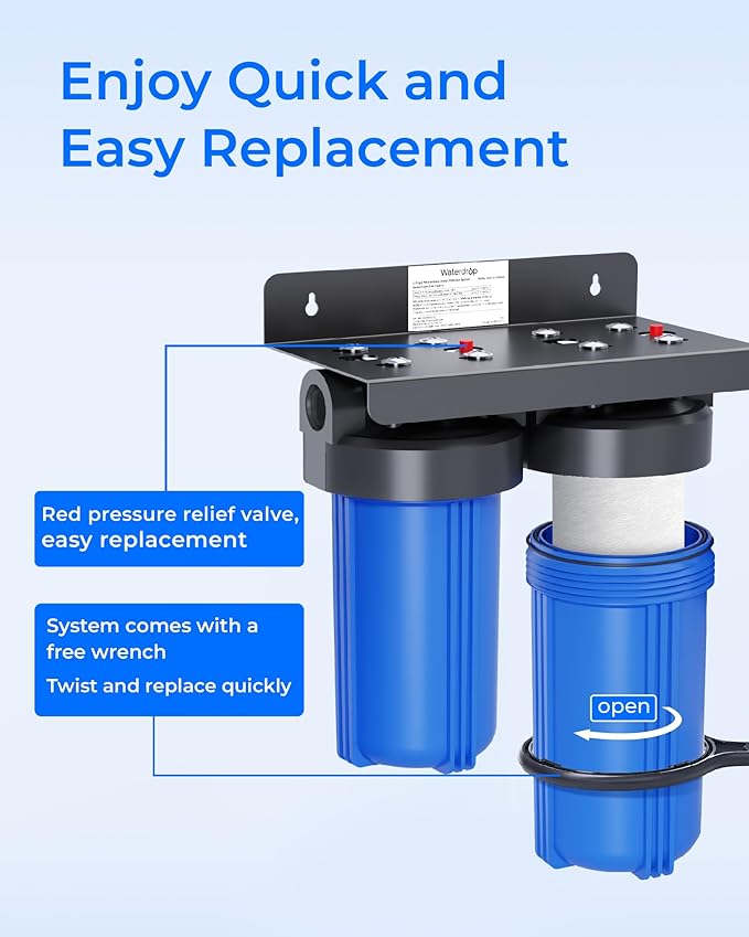 Waterdrop Whole House Water Filter, Heavy Metal and Anti-Scale Sediment Filter, Replacement for GE® FXHTC, GXWH40L, iSpring, Culligan® RFC-BBSA, Whirlpool®, Any 10" x 4.5" System, 5 Micron