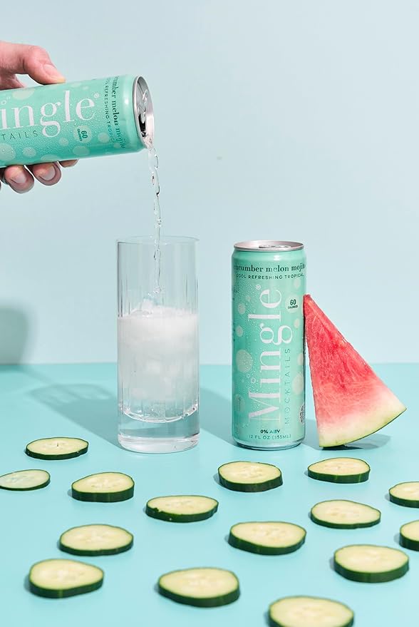 Mingle Mocktails Cucumber Melon Mojito, Premium Non-Alcoholic Drinks, Refreshing Pre-Mixed Drinks, Healthy Alternatives, Canned Mocktails, 12 fl. oz. Cans, Pack of 12