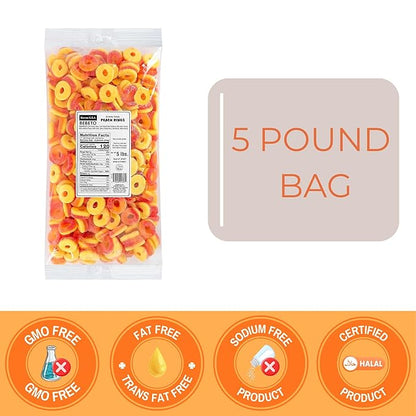 Kervan Candy Bebeto Peach Rings - Fruity, Soft, Sweet & Sour Gummy Candy Bulk for Kids, Gift Snacks and Parties - Peach Gummies Big Party Size Bag (5 lbs)