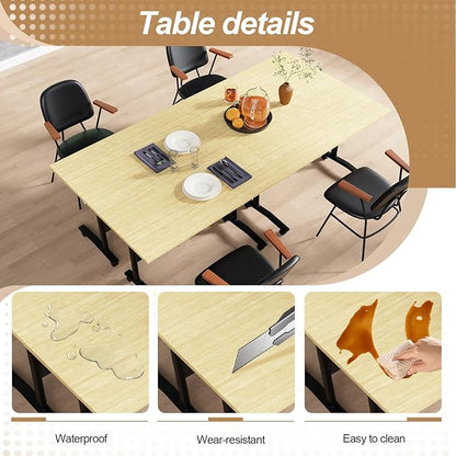 Folding Conference Table,Conference Table with Wheels,Large Flip-Top Training Table,Freely Combinations,Easy to Move for Offices, Schools,Training Rooms（2,A-Yellow,63in
