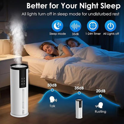 Humidifiers for Large Room - GloryAir 2.11Gal (8L) Quiet Top Fill Cool Mist Humidifier Whole Home 550 ft² 120H Runtime with Humidistat, Auto Mode Diffuser 7-Color Light for Bedroom House Plants Baby