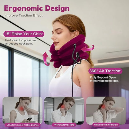 Neck Stretcher,Inflatable Cervical Traction Neck Device,Neck Relief Tool,Adjustable Cervical Brace,Home Use Neck Decompression (Red)