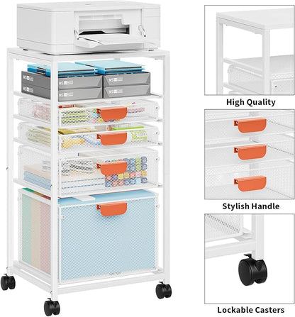 Marbrasse Rolling File Cart with 4 Storage Drawers, Mobile File Cabinet on Lockable Wheels, Hanging Filing Cabinet Organize, Under Desk Utility Cart for Home Office - White