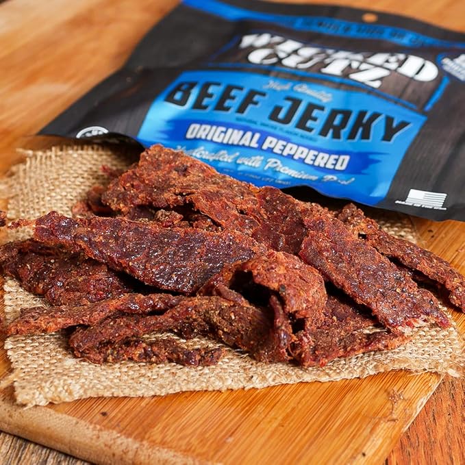 Wicked Cutz Original Peppered Beef Jerky, 36g Protein Per Bag, Tender & Easy to Chew Alternative to Beef Sticks, USA Made High Protein Carnivore Snacks (2 Bags)