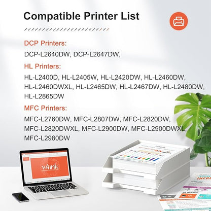 v4ink 2pk Compatible TN830XL DR830 Replacement for Brother TN830 TN830XL Toner Cartridge DR830 Drum Combo Set for Brother DCP-L2640DW HL-L2400D HL-L2405W HL-L2460DW HL-L2480DW MFC-L2820DW Printer