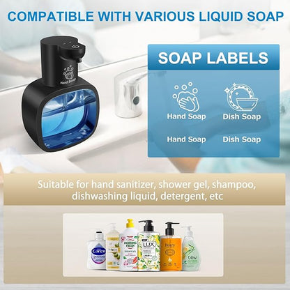 Automatic Liquid Soap Dispenser with 500ml /17oz Capacity, Touchless Soap Dispenser with 4 Level Adjustable, Rechargeable, Wall-Mounted, Waterproof for Kitchen, Bathroom, Hotel, Restaurant