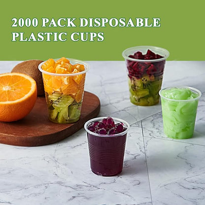 Vplus 2000 Pack 5 OZ Clear Small Dessert Plastic Cups, 5 Ounce Disposable Cold Party Drinking Shot Measuring Mouthwash Cups for Office Bathroom Party