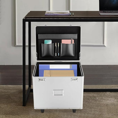 Rolling Cart for Teachers, Rolling File Cart with Hanging Folders, Portable File Box with Handle, Aluminum Alloy, Passcode Lock, Silver