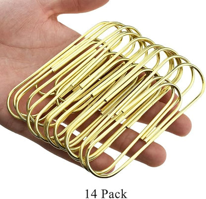 HAHIYO Paper Clips Sturdy 4 inches Length 14 Pack Paperclips Heavy Duty Tight Grip Rust Proof Reusable Metal Bright Gold for Home Office School