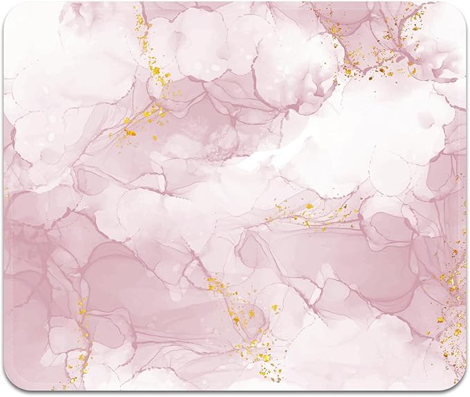 Square Mouse Pad with Stitched Edge, Premium Mousepad Washable Cloth. Computer Mouse Pad with Non-Slip Rubber Base, Mouse Pads for Computers Laptop Mouse 9.25x7.75x0.12 inch-Pink Marble