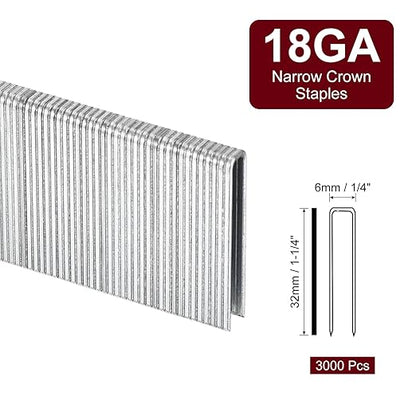 uxcell 18 Gauge Narrow Crown Staples 1/4" x1-1/4, 3000Pcs Galvanized Steel for Pneumatic, Electric Stapler, White