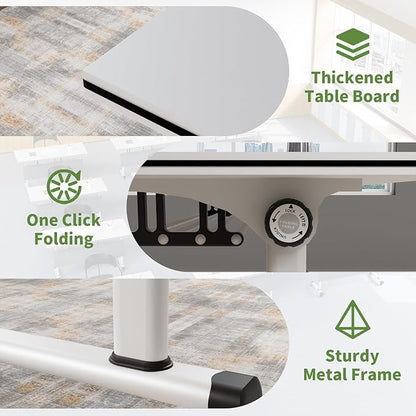 Conference Table, Foldable Conference Room Tables with Silent Wheels, Folding Modular Seminar Meeting Tables, Modern Rectangle Training Table for Office, Boardroom (6, Grey2, 47.2)