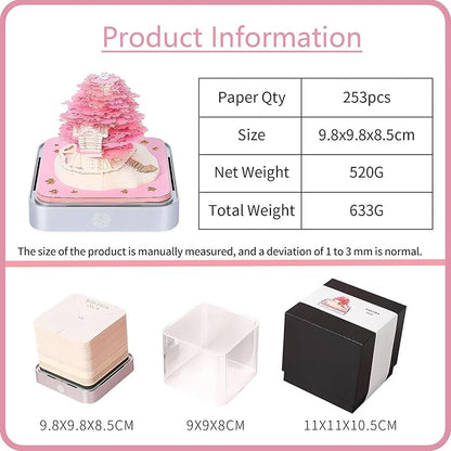 3D Calendar 2026 Time Piece Calendar 3D Memo Pad Tear Away Carving Art Notepad Paper Sculpture Artwork for Sticky Note Record DIY Christmas Gift Office Desktop Decoration-Pink Treehouse