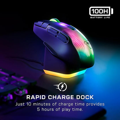 Turtle Beach Kone XP Air Wireless Customizable Ergonomic RGB Gaming Mouse, Bluetooth, 19K DPI Optical Sensor, 100-hour Battery & Charging Dock, 29 Programmable Inputs & RGB Lighting, 4D Wheel – Black