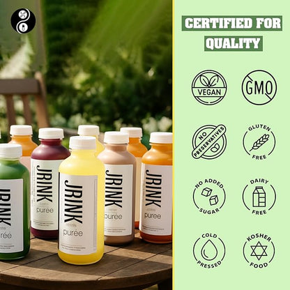 JRINK by Purée Advance Juice Cleanse, Cold Pressed Detox Drink with Organic 2 Day-Healthy Vegetable and Fruit Juice, Frozen Pressed Juice Cleanse, 12 Bottles, 16oz Each