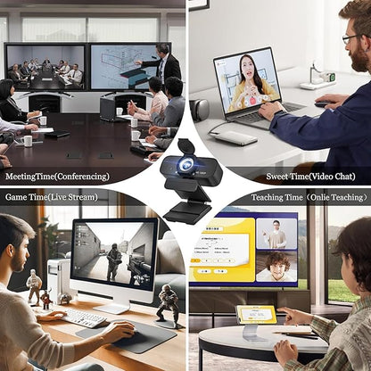 Webcam with Microphone, 1080p Full Hd Webcam for pc with Rotatable Tripod and Privacy Cover,Camera for Computer or Web Camera for Desktop Computer, Ideal for Remote Workers, Students, Gamers