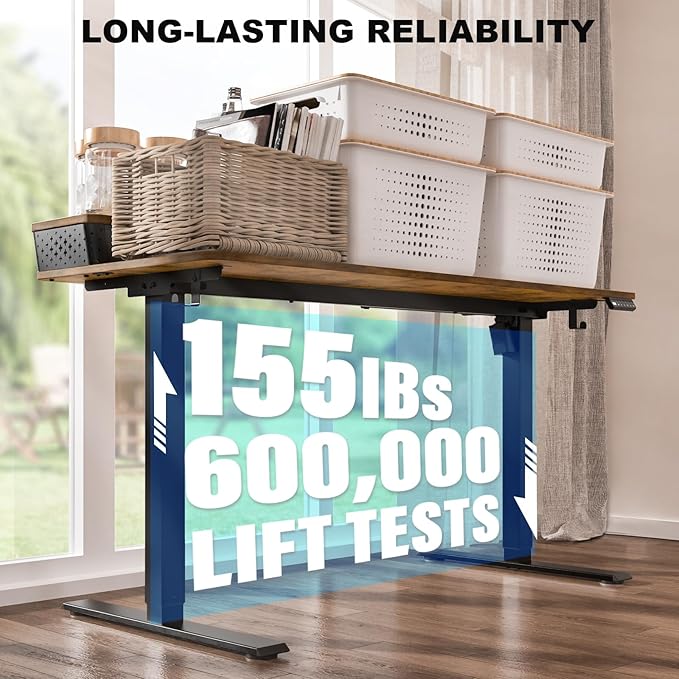55 x 24 Inch Standing Desk with 2 Drawers, Easily Assembled Height Adjustable Desk, Ergonomic Sit to Stand Electric Desk for Home Office Workstation, Rustic Brown