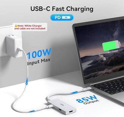 HODO USB C to Dual HDMI Adapter Docking Station Dual 4K 60Hz Monitor, USB C Hub with 2 HDMI, 2*USB A Port, PD 100W, Monitor Dock Compatible for HP Elitebook,Dell XPS 13 15 etc (Silver)
