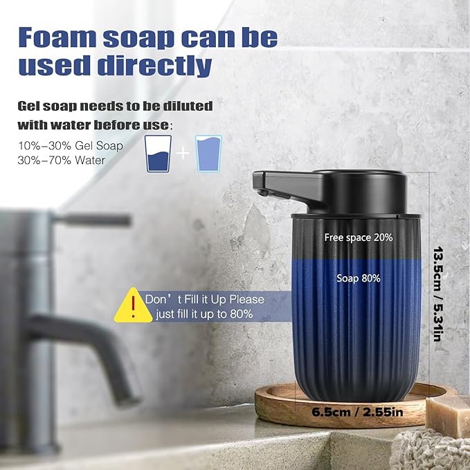 Automatic Soap Dispenser Foaming Touchless: 9oz Plastic Black - Rechargeable Electric Smart Auto Foam Soap Dispenser - Bathroom Kitchen Hand Dish Lotion