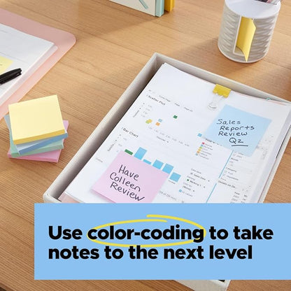 Post-it 100% Recycled Paper Super Sticky Notes, 3 in. x 3 in., 24 Pads, 70 Sheets per Pad, Oasis Collection, School Supplies and Office Products (Pack of 8)