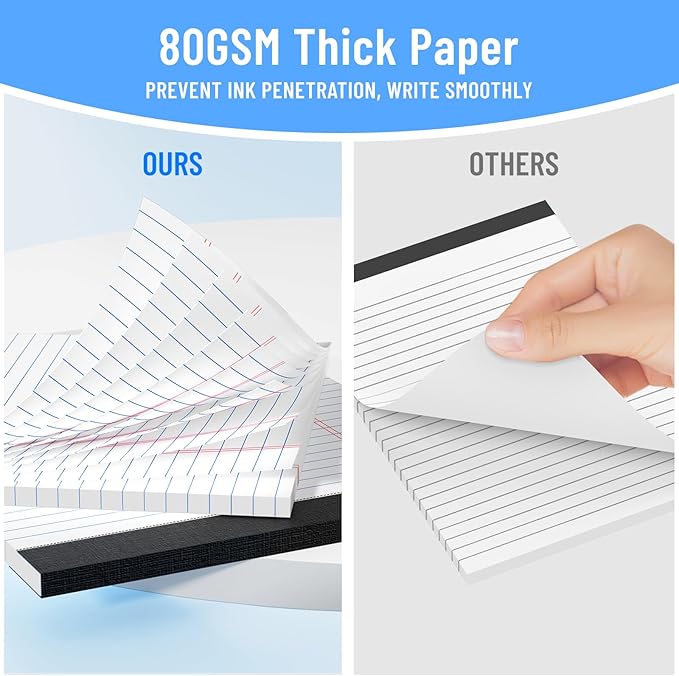2pcs Legal Pads 8.5 x 11, Notepads 8.5 x 11 Inch, White Note Pads Clear Print Writing Pads of Paper, Memo Pads , Perforate Legal Notepads Paper , Wide Ruled Lined with Sturdy Back,50 Sheets/Pack