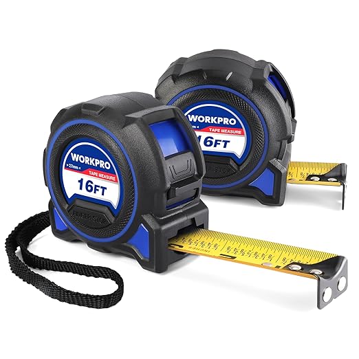 WORKPRO 16FT Tape Measure, 2Pcs Heavy Duty Retractable Tape Measurement, Long Stand Measuring Tape Accuracy 1/32 for Engineer, with Magnetic Hook, Belt Clip, Rubber Protective, Thumb Lock, Finger Stop