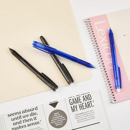 Volcanics Erasable Gel Pens, 0.7mm Fine Point Gel Erasable Ink Pens with Eraser - Rocket Book Pens, Black and Blue, 12 Pack, Smooth Writing Pens Pencil-Like Precision for Home School & Office
