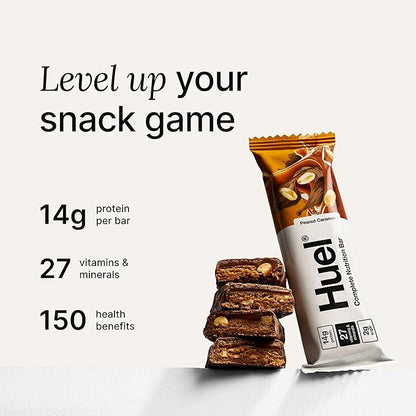 Huel Complete Nutrition Vegan Protein Bars | Peanut Caramel | 13g Protein | 27 Vitamins & Minerals, 2g Sugar, Non-GMO, 100% Plant Based Snack | 12 Pack