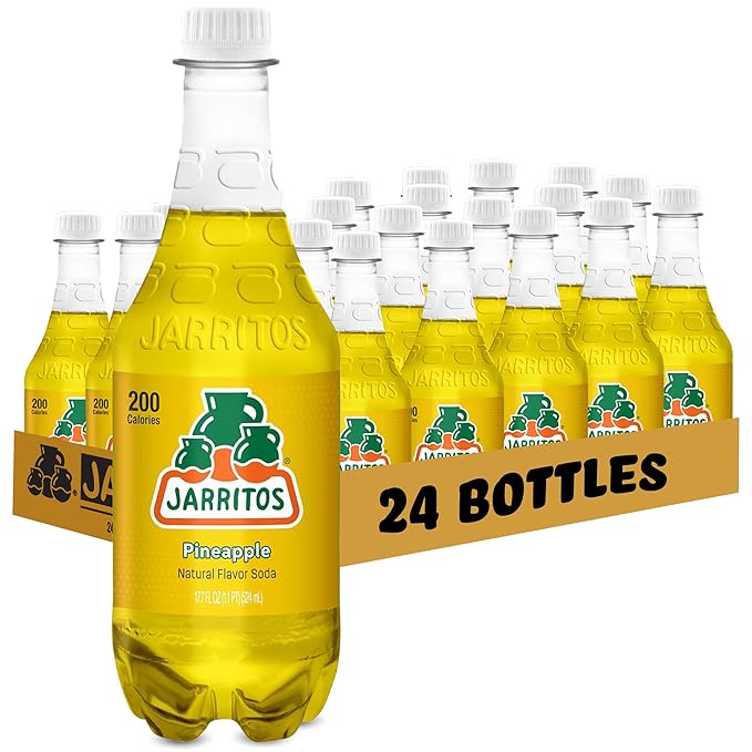 Jarritos - Mexican Soda Soft Drinks, Pineapple (17.7 oz, 524ml) 24 Bottles - Made with Real Cane Sugar - 0g Fat - Made in Mexico - Natural Flavor Soda Pop - Party & BBQ Beverages
