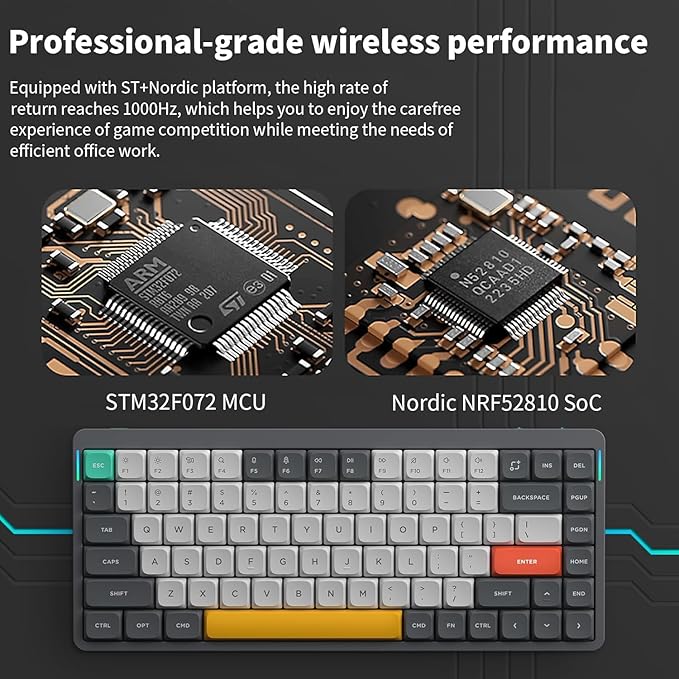 nuphy Air75 V2 Portable 75% Mechanical Keyboard,Wireless Keyboard,Supports Bluetooth/2.4G/USB-C RGB Gaming Keyboards,Compatible with Windows/Mac OS/Linux Systems Grey-Gateron Moss Switch
