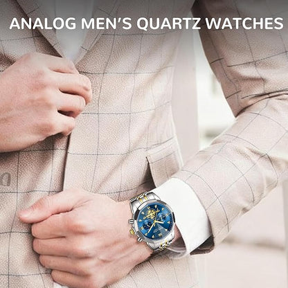 SOLLEN Mens Luxury Watches, Analog Quartz Chronograph Watches for Men, Stainless Steel Watch with Moon Phase, 30M Waterproof Wrist Watch for Men,Business Dress Classic Elegant Work Watch Gifts for Man