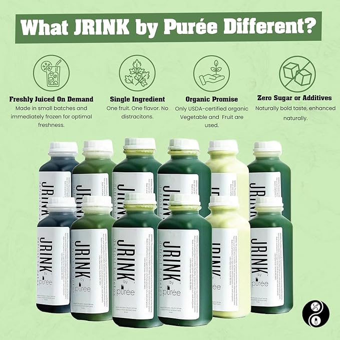 JRINK by Purée Advance Juice Cleanse, Cold Pressed Detox Drink with Organic 2 Day-Healthy Vegetable and Fruit Juice, Frozen Pressed Juice Cleanse, 12 Bottles, 16oz Each