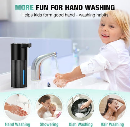 2 Pack Automatic Soap Dispenser: 14oz Plastic - Foaming Touchless 4 Level Adjustable Wall Mount Foam Black Rechargeable Electric Auto Smart Soap Dispenser Set - Bathroom Kitchen Hand Dish Lotion