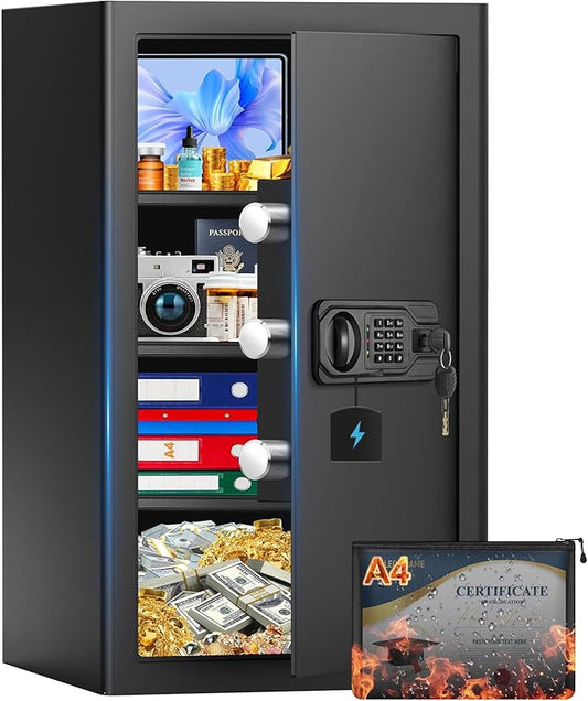 5.2 Cuft Large Fireproof Safe for Home Use, Digital Safe Box with Programmable Keypad, Spare Keys and Alarm System, Anti-Theft Security Safes for Home and Office