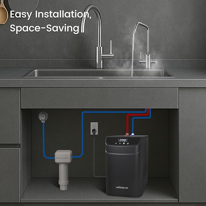 Under Sink Instant Hot Water Dispenser with 2-in-1 Hot & Cold Faucet, 3.4Qt Tank, Digital Temperature Control 113–208°F, Low Noise and Energy-Saving & Child Safety Lock for Kitchen or Office