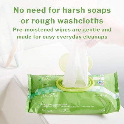 McKesson Adult Flushable Wet Wipes - 144 Count (3 Pack of 48) - Aloe & Vitamin E, Plant-Based Cleansing Wipes, Unscented