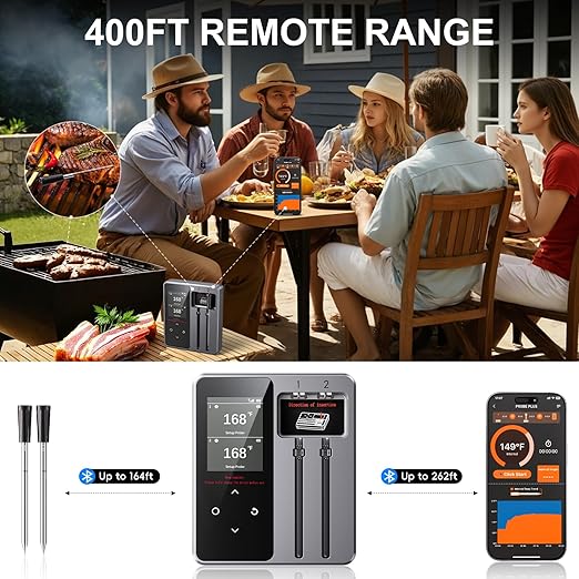 Wireless Bluetooth Meat Thermometer - 2 Probes & App Control, Valentines Day Birthday Gifts for Men Him, Smart Digital Thermometer for Cooking, Oven, Smoker, BBQ, Grill