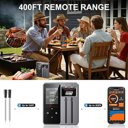 Wireless Bluetooth Meat Thermometer - 2 Probes & App Control, Valentines Day Birthday Gifts for Men Him, Smart Digital Thermometer for Cooking, Oven, Smoker, BBQ, Grill